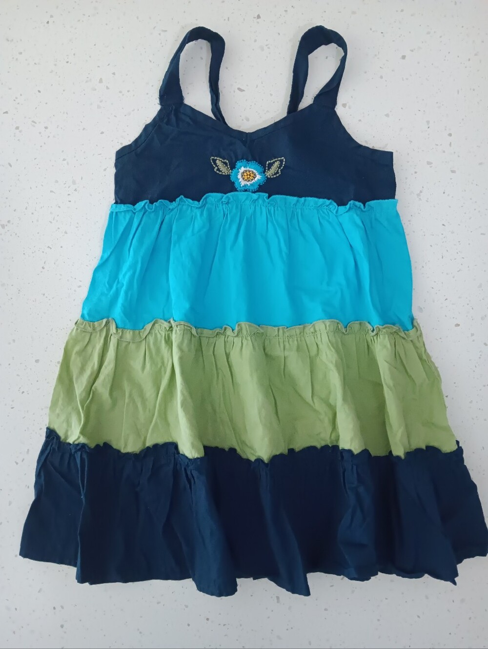 NWOT Girls' Green and Blue Tiered Ruffled Sundress Size 5T